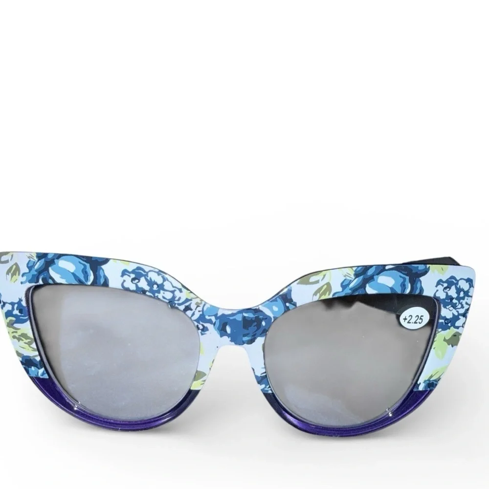 2 Left⚠️New Floral Cat-Eye Reading Glasses with Red/Pink and Blue Accents +2.25